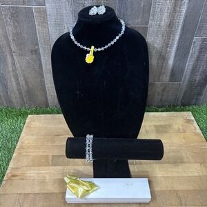 Vintage Austrian Aurora Borealis Crystal Necklace Bracelet Earrings Parure Boxed
